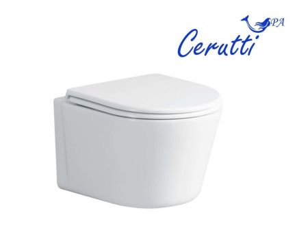 Унитаз подвесной Cerutti SPA CT9666 белый с сиденьем микролифт безободковый каскадный смыв