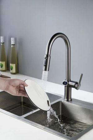 Смеситель для кухни Knotlor KN-100/GM на мойку вороненая сталь