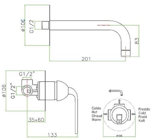 Смеситель для раковины Fiore Koko 87CR7535 встраиваемый в стену хром - фото 3