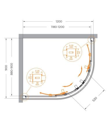 Душевой уголок Cezares RELAX 304 RELAX-304-RH-2-120/90-C-BORO 120х90 стекло прозрачное профиль золото без поддона