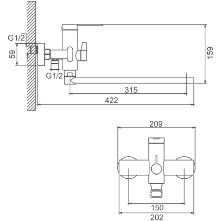 Смеситель для ванны и душа BELZ B22813-1 настенный сатин