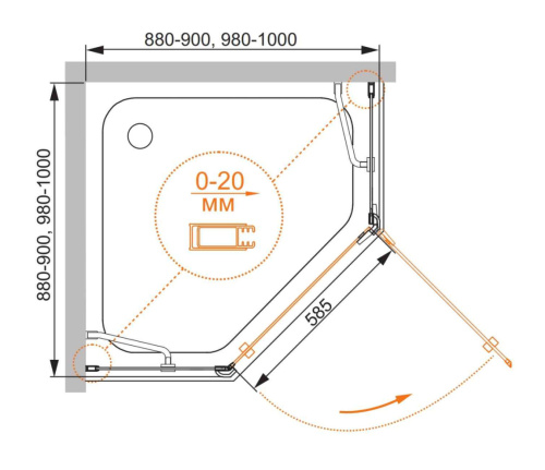 Душевой уголок Cezares BERGAMO BERGAMO-W-P-1-90-C-Cr-R-IV 90х90 стекло прозрачное профиль хром глянцевый без поддона - фото 2
