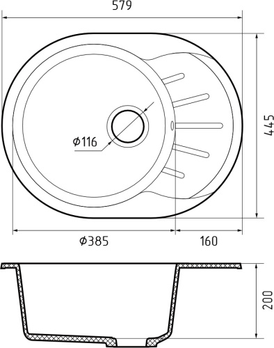 Кухонная мойка Granfest Rondo R-580L топаз 58х45 цвет серый - фото 3
