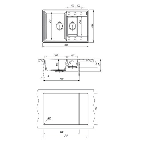 Кухонная мойка LeMark Ramza 760 9910037 76х50 цвет антрацит - фото 4