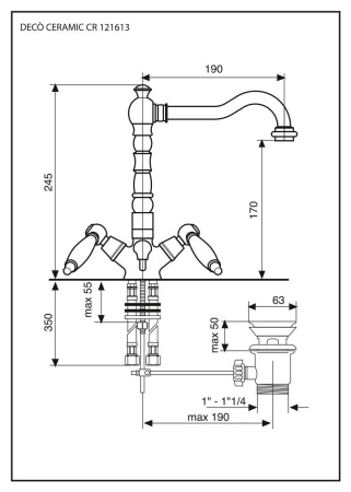 Смеситель Emmevi Deco Ceramic 121613/BR на раковину бронза