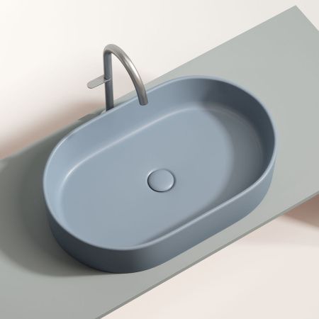 Раковина из сантехнического фарфора Ceramica Nova ELEMENT CN6048MHL 60х40 накладная цвет голубой без отверстий под смеситель