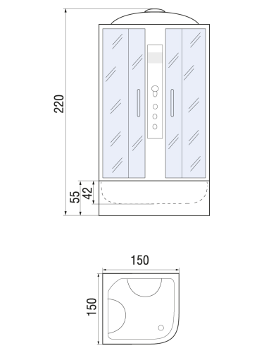 Душевой бокс River TEMZA 150/150/55 MT (10000002238) 150х150 - фото 2