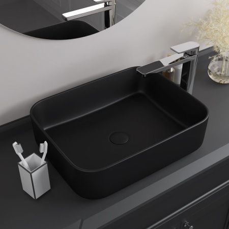 Раковина керамическая Iddis Bridge BRIBM05i27 50х40 накладная цвет черный без отверстий под смеситель