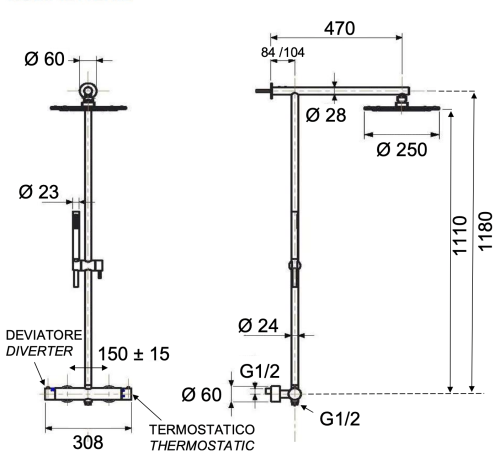 Душевая стойка Remer X Style Inox SSXT37UFM25 настенная - фото 2