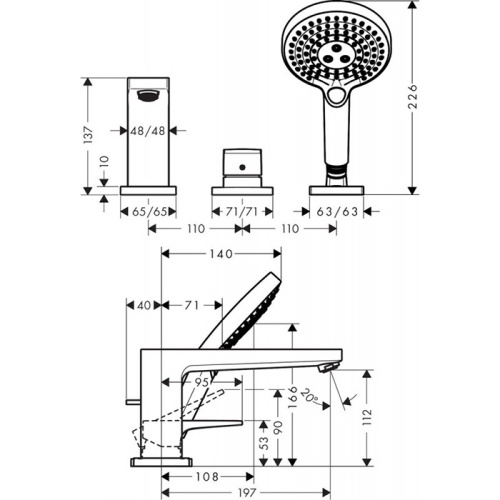 Смеситель Hansgrohe Metropol 32551000 на борт ванны хром - фото 2