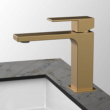 Смеситель Vincea Cube VBF-1C01BG на раковину брашированное золото