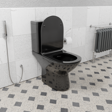 Унитаз напольный с бачком CeramaLux 9126-18 черный глянцевый с сиденьем микролифт безободковый каскадный смыв