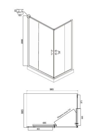 Душевой уголок Ambassador Kingston 14011121 100х90 стекло прозрачное профиль хром без поддона