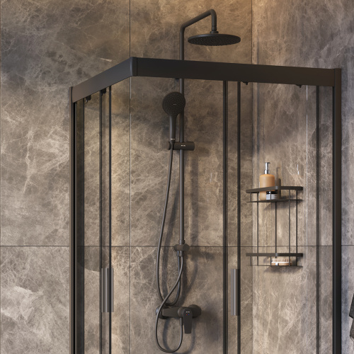 Комплект душевого уголка с душевой системой и аксессуарами Am.Pm Gem WK90EO стекло прозрачное профиль черный матовый без поддона - фото 4