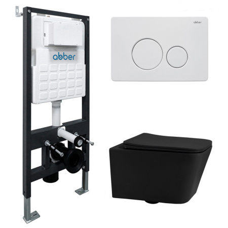 Комплект сантехническая инсталляция с клавишей смыва Abber Rechteck AC1201MB-AC0105-AC0121MW