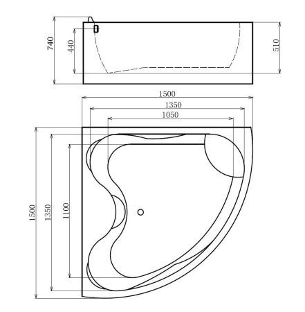 Ванна акриловая гидромассажная Gemy G9041 K 150х150 угловая четверть круга с каркасом