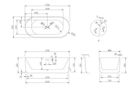 Ванна акриловая Abber AB9436-1.7 170х80 отдельностоящая овальная с каркасом