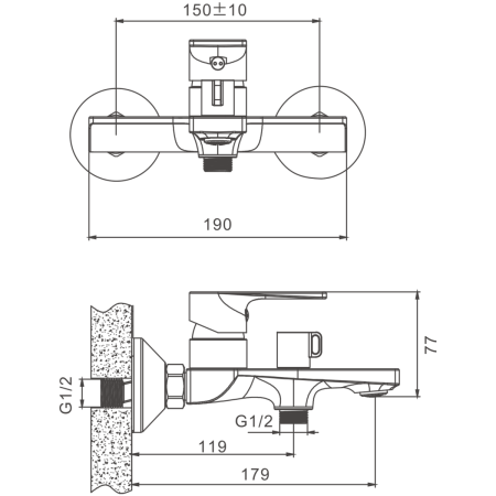 Смеситель для ванны и душа BELZ B60679 настенный хром