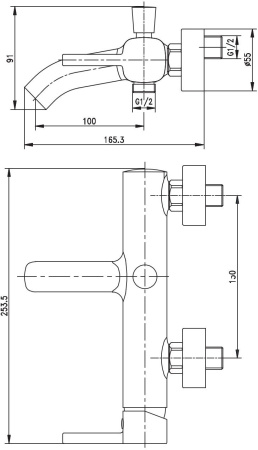 Смеситель для ванны с душем Aquanet Minima AF130-20C настенный хром без термостата