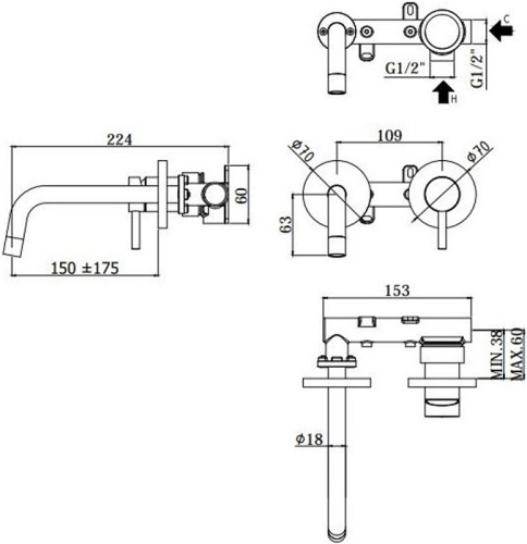 Смеситель Paffoni Light LIG101NO70 встраиваемый в стену черный - фото 2