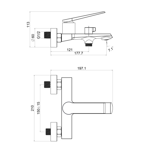 Смеситель для ванны Tokito URAYASU TOK-URA-1014 настенный хром - фото 5