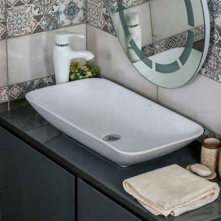 Раковина из сантехнического фарфора Melana E408-805 70х40 накладная цвет белый без отверстий под смеситель