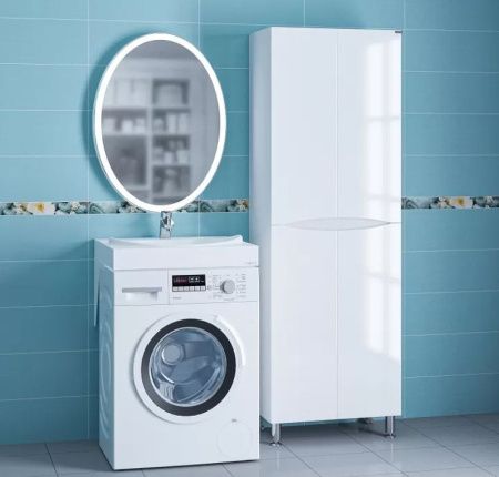 Раковина из искусственного камня СанТа Сатурн 900126 60х60 над стиральной машиной цвет белый