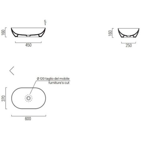 Раковина из сантехнического фаянса GSI Pura 883409_УЦ/2 60х40 накладная цвет белый