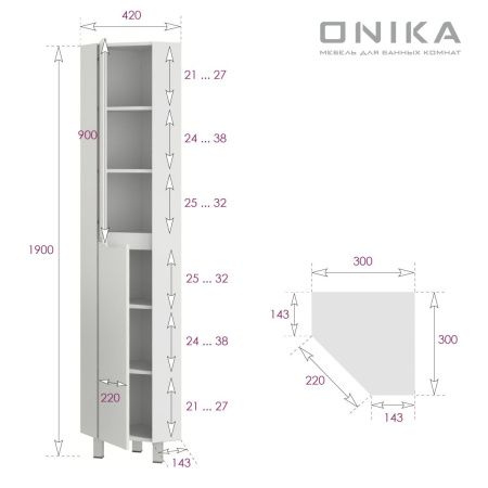 Шкаф-пенал Onika Айленд 403082 40х190 напольный цвет белый