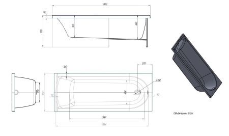 Ванна акриловая Timo MIKA MIKA1870-KT18S-SPV1505 180х70 пристенная прямоугольная с каркасом