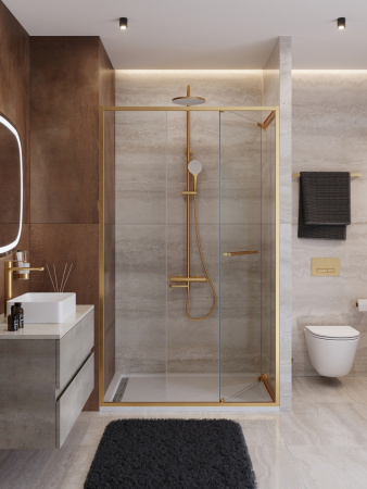 Душевая дверь Cezares LUX LUX-B-FS-11-120-C-BORO 120х195 стекло прозрачное профиль золото