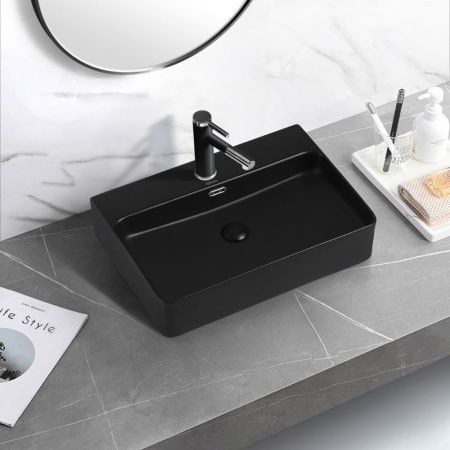 Раковина керамическая Abber RECHTECK AC2201MB 60х40 накладная цвет черный 1 отверстие под смеситель