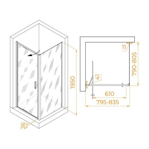 Душевой уголок RGW Stilvoll 703213588-11 80х80 стекло прозрачное профиль хром без поддона - фото 5