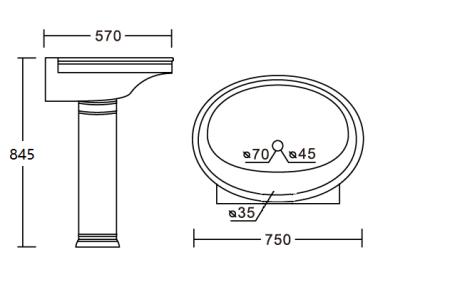 Раковина из санфаянса CeramaLux 4286 75х57 напольная цвет белый 1 отверстие под смеситель
