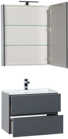 Комплект мебели: тумба с раковиной + зеркало-шкаф Aquanet Алвита 00184580 70x45x138 подвесной цвет серый
