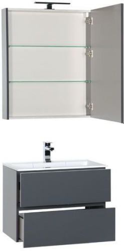Комплект мебели: тумба с раковиной + зеркало-шкаф Aquanet Алвита 00184580 70х45х138,1 подвесной - фото 2