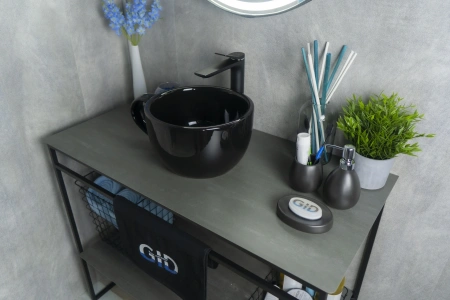 Раковина керамическая Gid Creativo 52230 40х30 накладная цвет черный без отверстий под смеситель