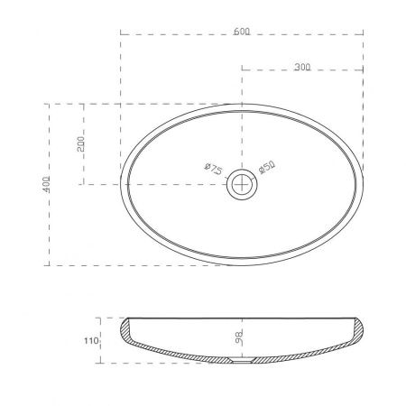 Раковина из искусственного камня Abber STEIN AS2614 60х40 накладная цвет белый без отверстий под смеситель