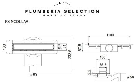 Душевой лоток Plumberia Selection PSM MODULAR PSM120NO напольный