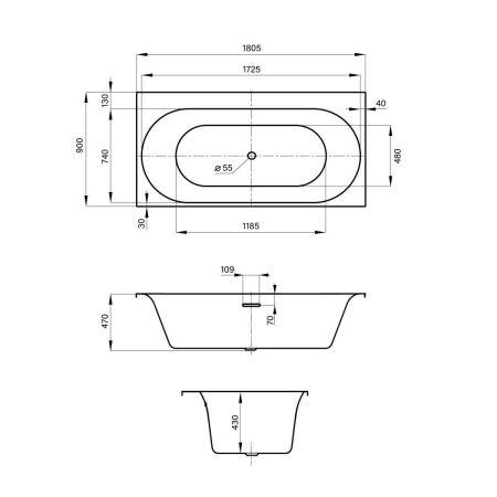 Ванна акриловая Wellsee Dream For More 237901000 180х90 встраиваемая прямоугольная без ножек и каркаса