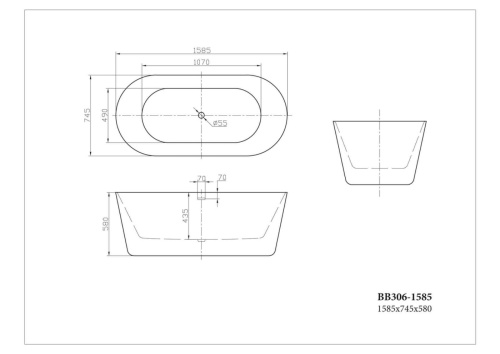 Ванна акриловая BelBagno BB306-1585 158,5х75 отдельностоящая овальная - фото 4