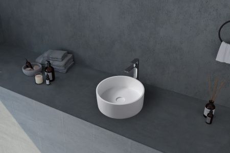 Раковина из искусственного камня Abber STEIN AS2612 40х40 накладная цвет белый без отверстий под смеситель