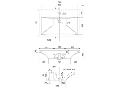 Раковина из санфаянса Scarabeo Butterfly 4004 71х47 накладная цвет белый 1 отверстие под смеситель - фото 3