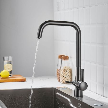 Смеситель для кухни Shevanik S528T на мойку оружейная сталь