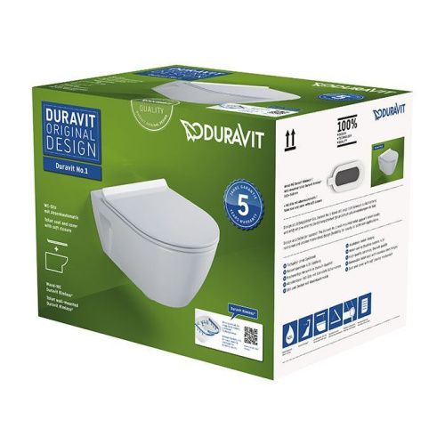 Унитаз подвесной Duravit No.1 45820900A1 белый с сиденьем микролифт безободковый смыв воронка-водоворот - фото 2