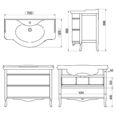 Тумба с раковиной TW collection Armony NUOVO ARM2110-B+GIU200110/ALZA bi*1 комплект 110х60 цвет белый