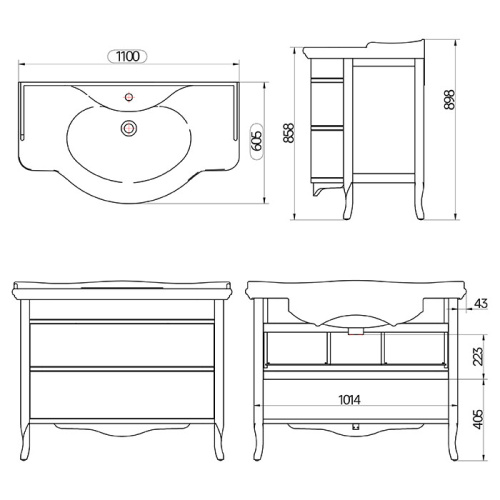 Тумба с раковиной TW collection Armony NUOVO ARM2110-B+GIU200110/ALZA bi*1 комплект  110х60,5х89,8 - фото 2