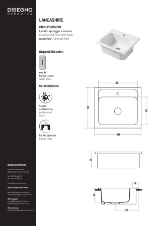 Раковина керамическая Disegno Ceramica Landscape LP06053101 60х53 накладная цвет белый глянцевый
