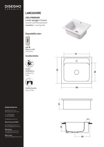 Раковина Disegno Ceramica Landscape 60 см LP06053101 накладная цвет белый глянцевый - фото 2