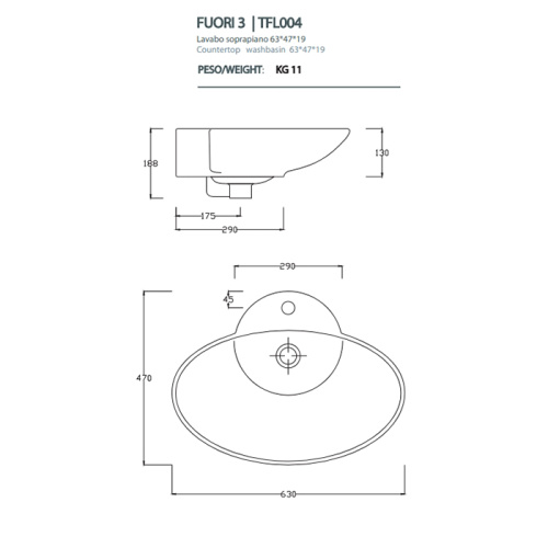 Раковина Artceram Washbasin 63 см TFL004 01 00 bi*1 встраиваемая цвет белый - фото 2